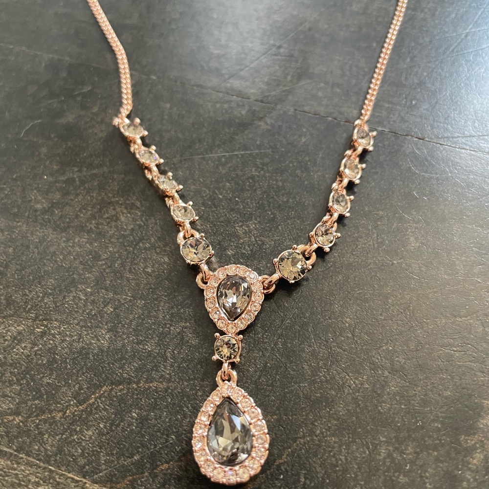 Rose Gold Teardrop Crystal Pendant Necklace - Women Jewelry
